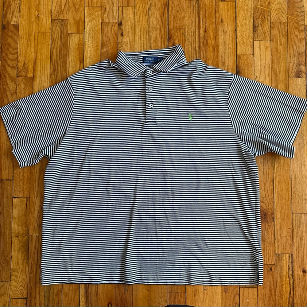 Polo Ralph Lauren Polo Shirt Mens 3XB  Black White Stripe Pima Soft Touch Golf